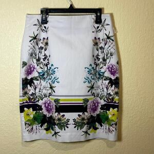 Worthington white preppy tailored floral summer pencil skirt‎ size 8 NWOT